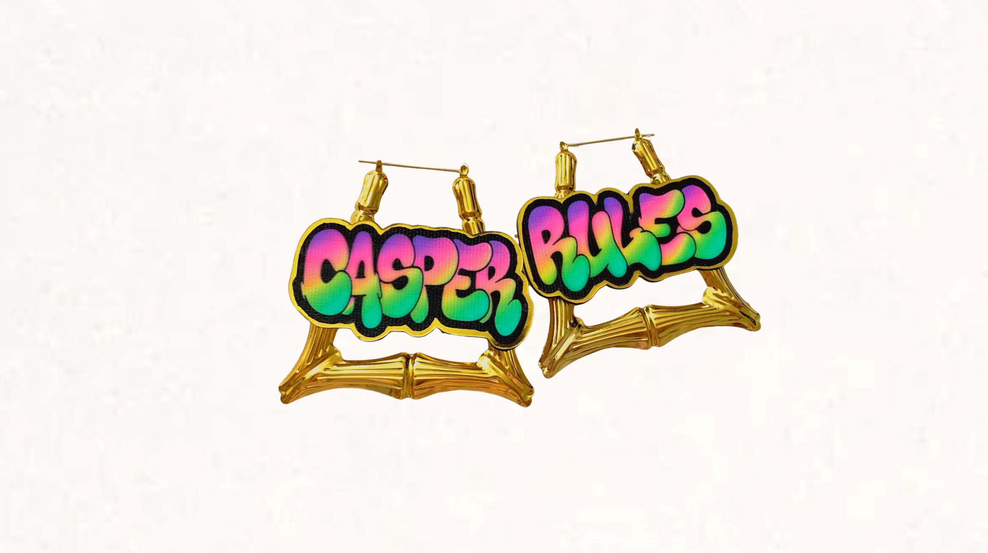 Bamboo Hoop Earrings – Graffiti Statement Name Hoops – Gold Bamboo Festival Earrings – Trendy Custom Hip Hop Jewelry-90's