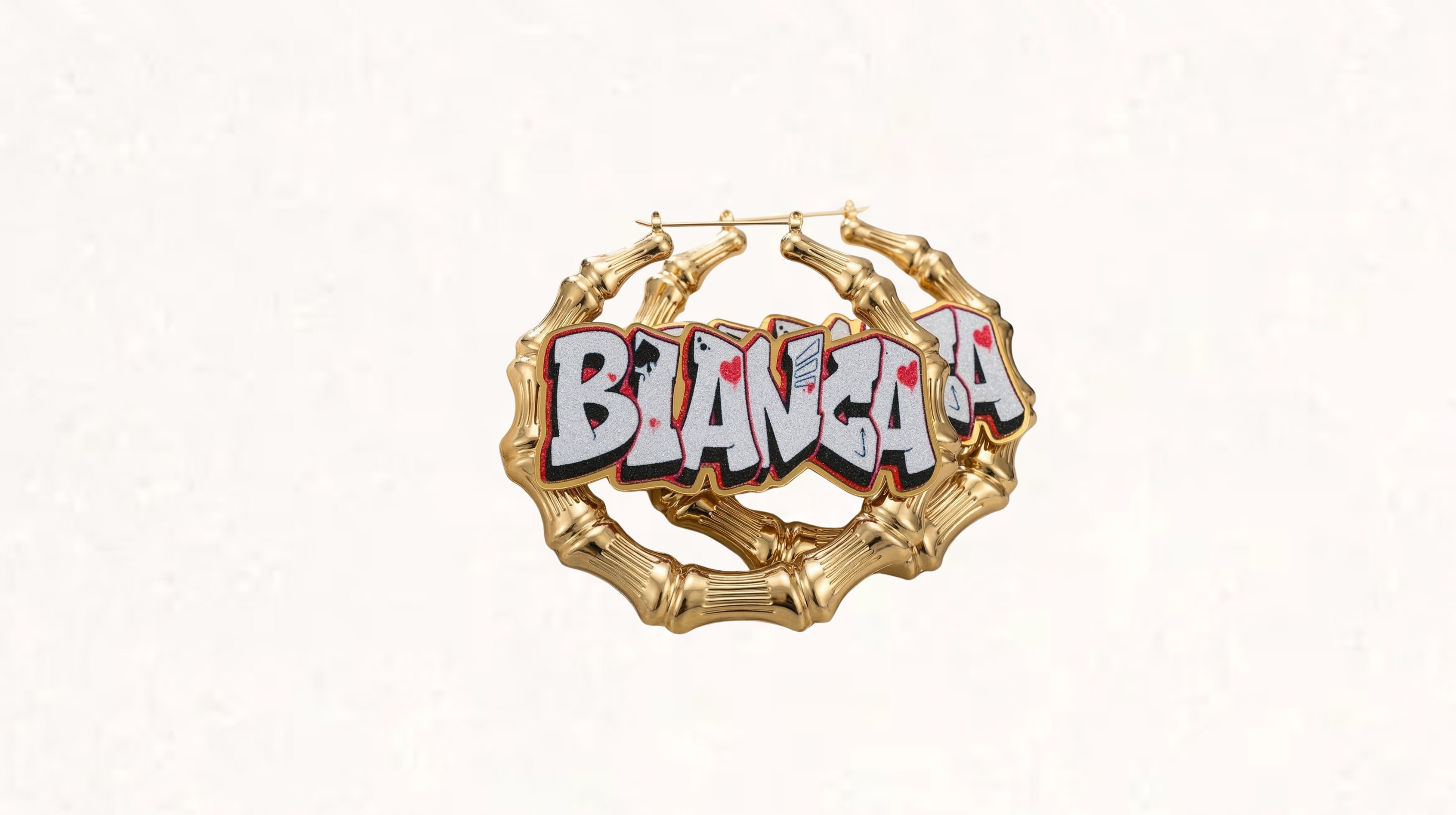 Gorgeousness Bamboo Hoop Earrings – Graffiti Statement Name Hoops – Gold Bamboo Festival Earrings – Trendy Custom Hip Hop Jewelry