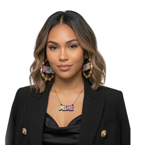 Personalized Bamboo Hoop Earrings & Name Necklace Set – Custom Glitter Name Jewelry